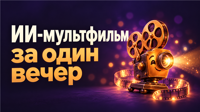 ИИ-мультфильм за один вечер — обложка курса с золотым проектором